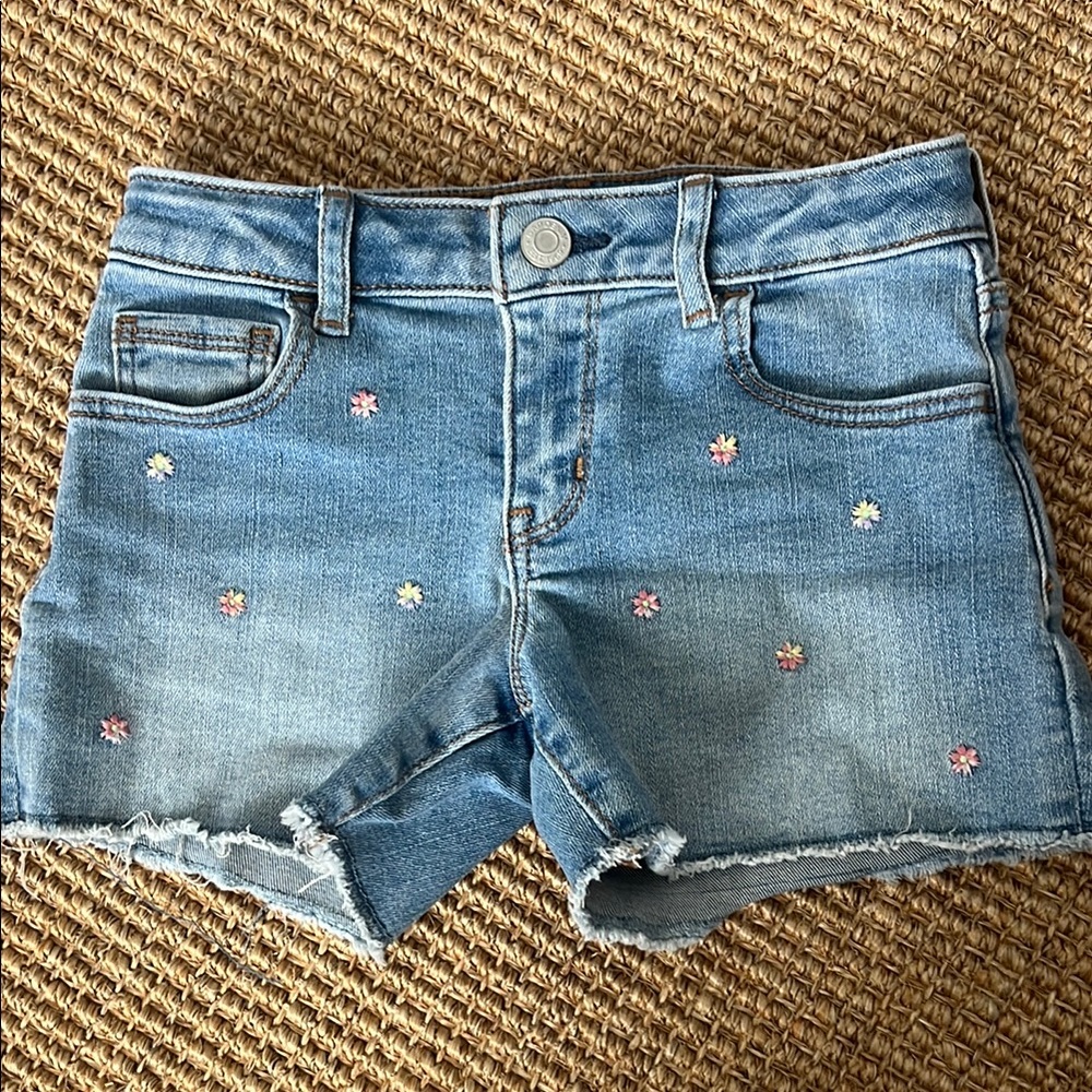 GAP Blue and Pink Distressed Denim Shorts